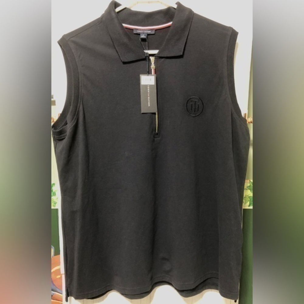 💠Tommy Hilfiger Classic Navy Sleeveless Quarter-Zip Polo